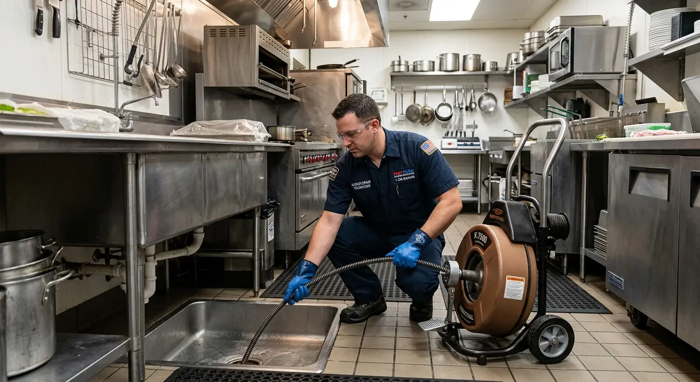 Commercial drain cleaning service in a restaurant kitchen in Junction City