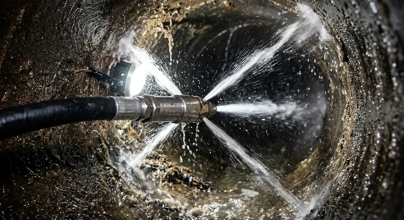High-pressure hydro jetting nozzle cleaning sewer pipe for Storm Drain Cleaning in Junction City